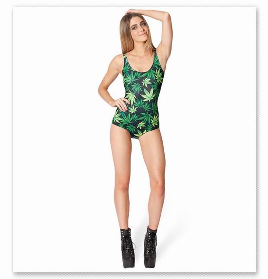 GREEN LEAVES ALL OVER SLEEVELESS ROMPER SWIMSUIT